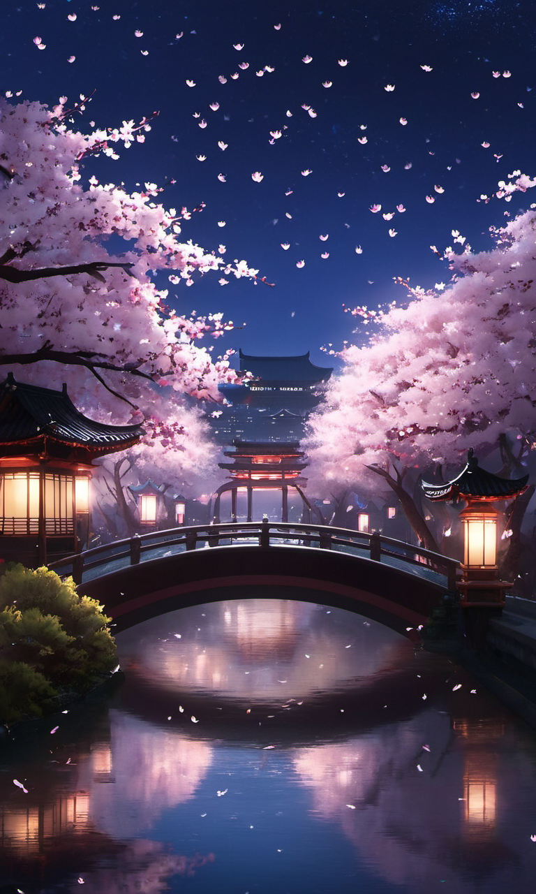 04720-2746102119-Arien view, view was a beautiful night with cherry blossoms blooming around. There was no humans in sight, as the night was clea.png